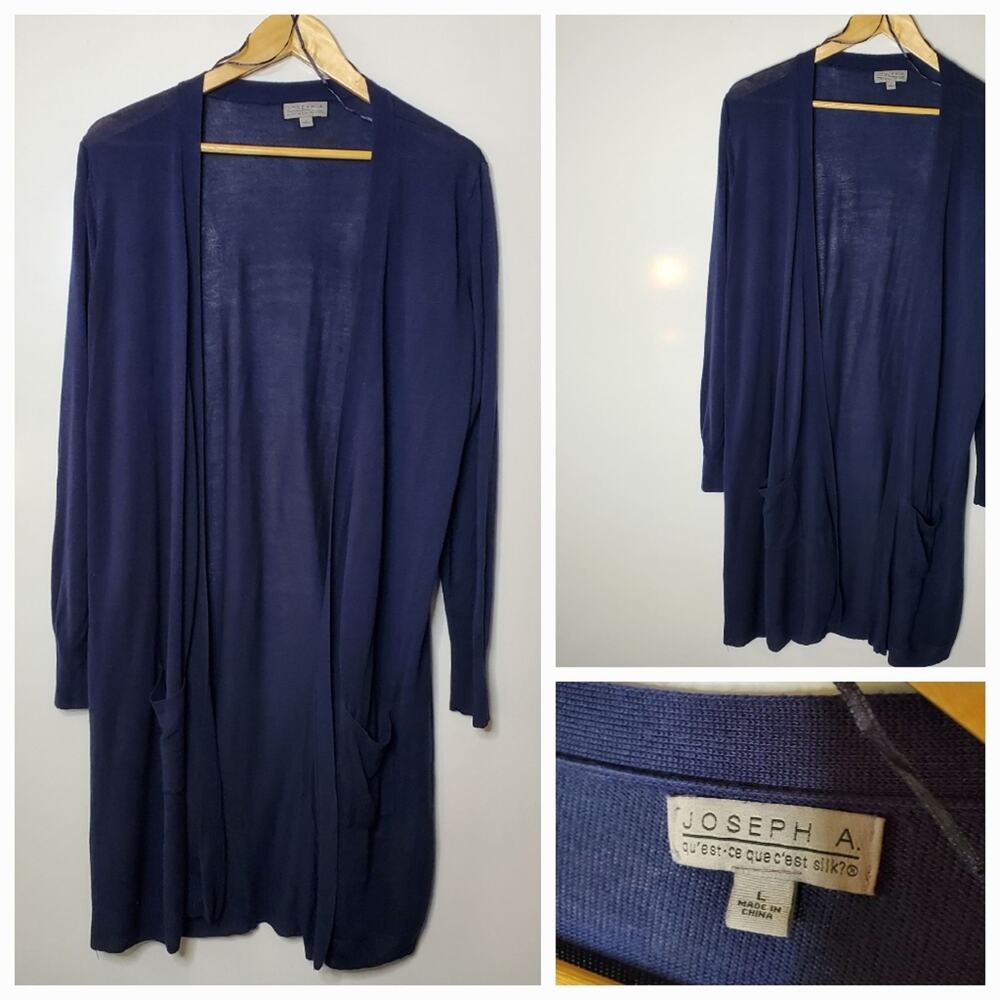 Joseph A Long blue open hand duster cardigan sweater Size Large